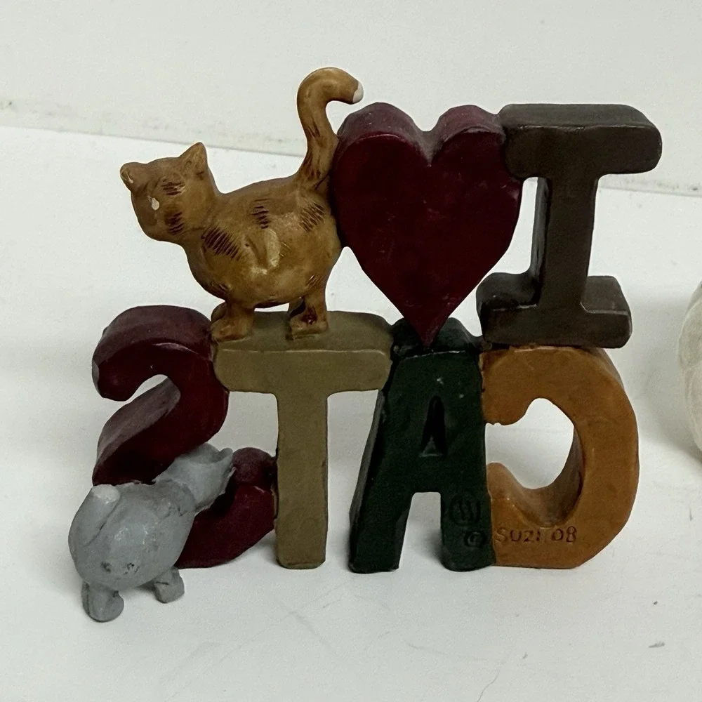 Lot Of 3 Cat Figurines Includes Suzi Skoglund I Love Cats Resin Figure